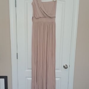 Chic One-Shoulder Tan Maxi Dress